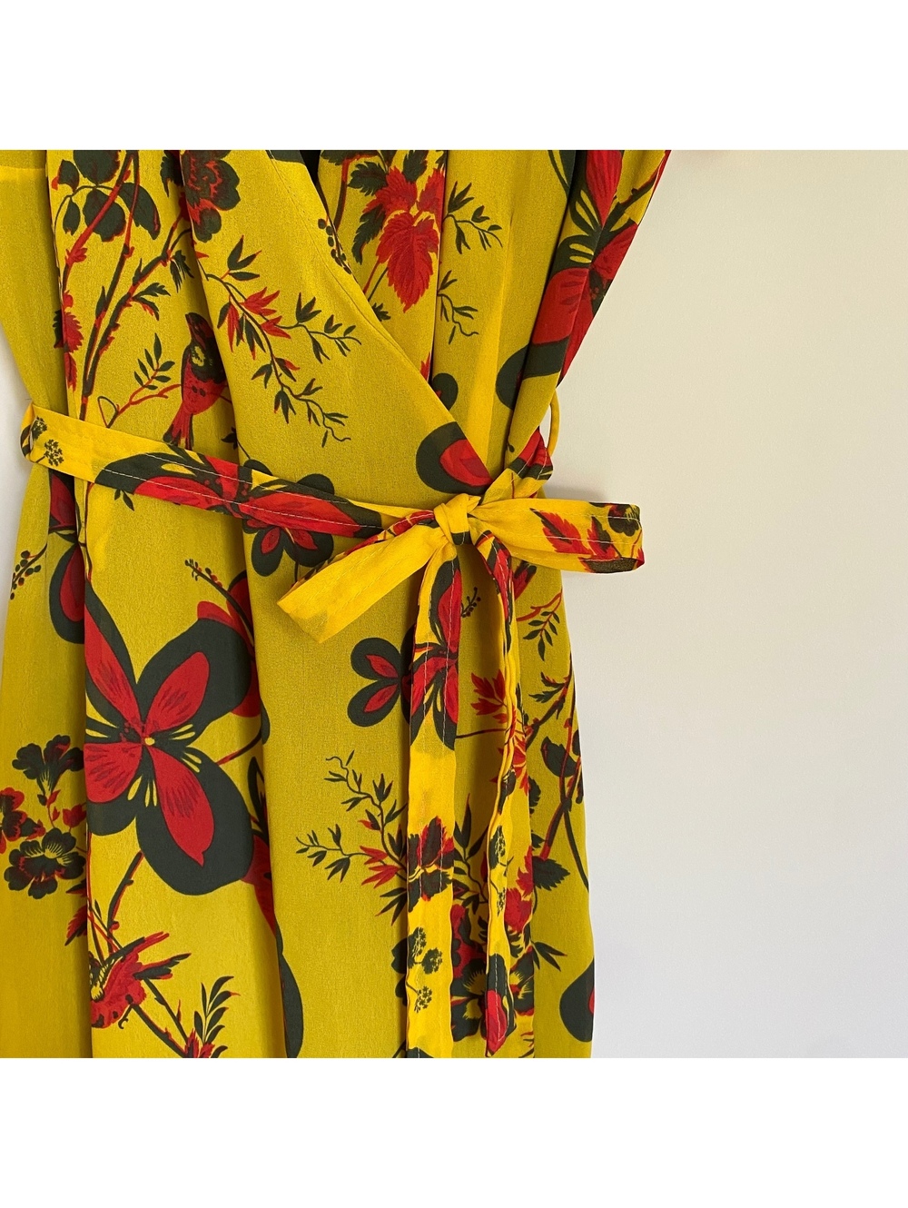 Vintage Mark Edwards Wrap Dress Made in Canada Yellow Floral Chiffon Size 10 Med - Picture 3 of 6